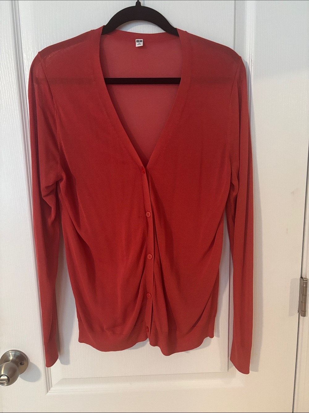 Uniqlo Lightweight V-Neck Button Cardigan - Orange Red
